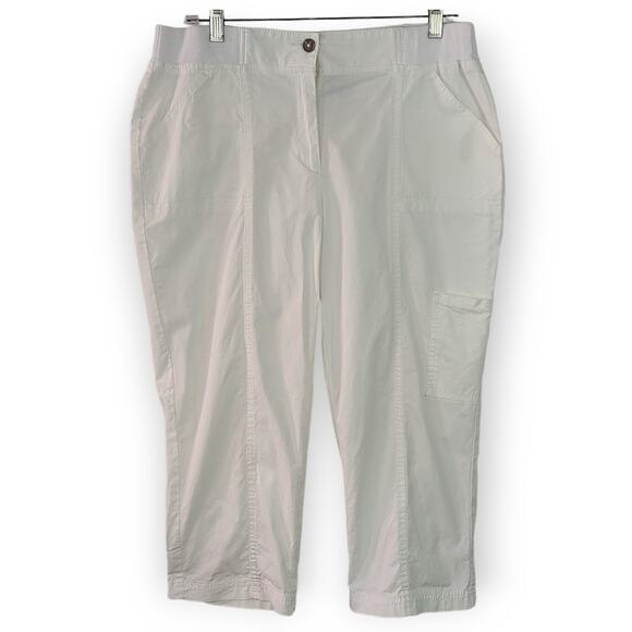 Chicos white cotton sheeting capris cargo knit waistband size 1 - Picture 1 of 12